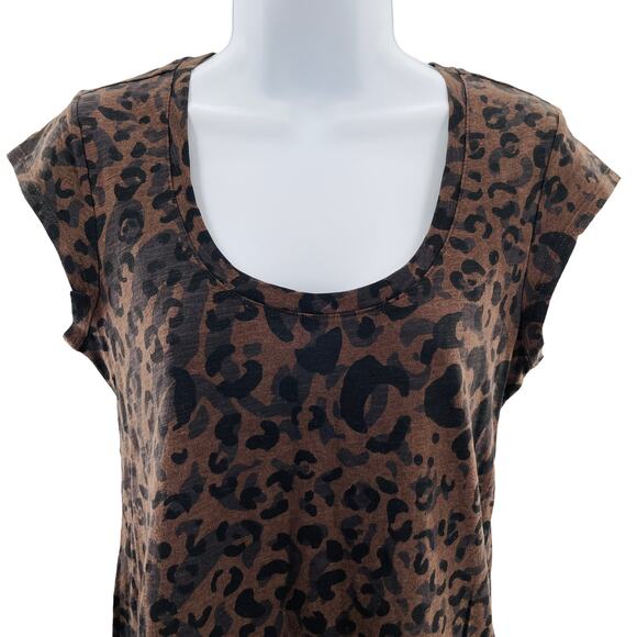 SANCTUARY Alma Brown Black Leopard Print Scoop Neck Cap Sleeve Tee Top XS - Picture 3 of 9
